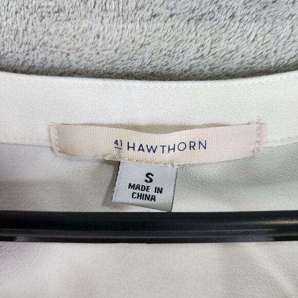 Womens White 41 Hawthorn Button-Up Blouse Polyester Roll-Up Sleeves Size S - Picture 5 of 11
